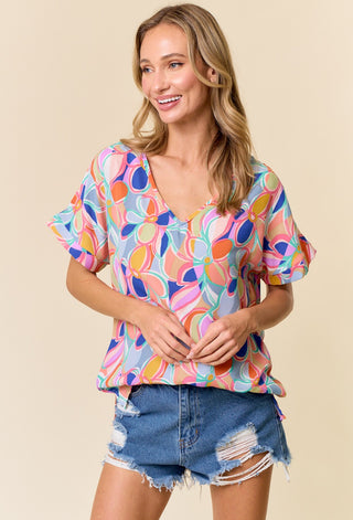 Curvy Abstract Floral Blouse