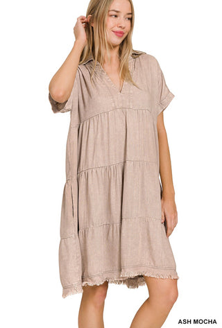 Washed Linen Tiered Dress