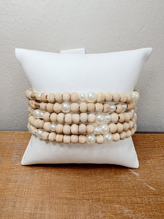 Pearl & Wood Beaded Bracelets