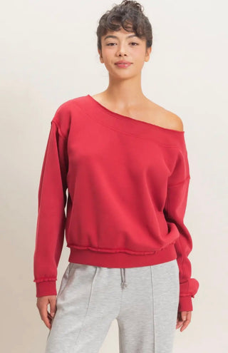 Red Off Shoulder Sweatshirt