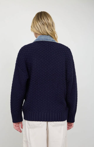 Navy Denim Trim Cardigan