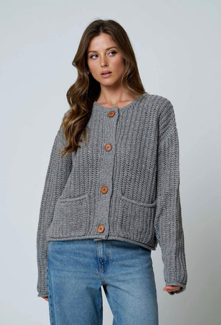 Grey Chunky Knit Cardigan