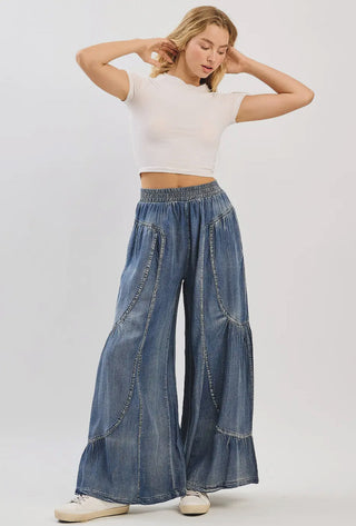 Denim Tiered Wide Leg Pant