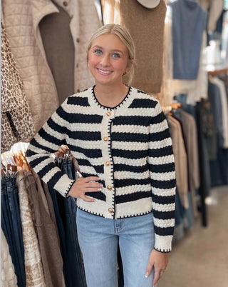 Black & Cream Stripe Cardigan