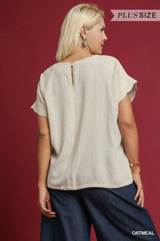 Curvy Oatmeal Linen Blouse