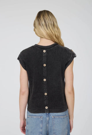 Washed Charcoal Button Back Sweater