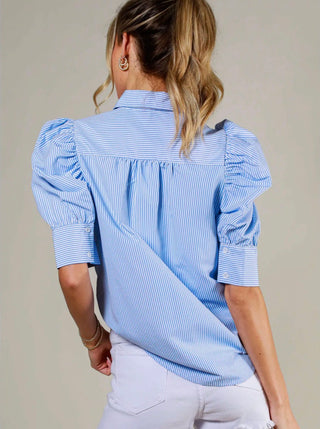 Blue Stripe Puff Sleeve Blouse