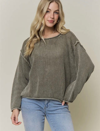 Olive Rolled Hem Sweater