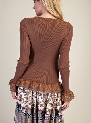 Mocha Lace Trim Sweater