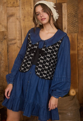 Black Ribbon Quilted Vest