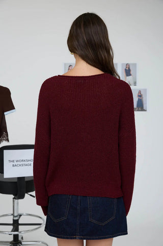 Wine Pointelle Stitch Sweater