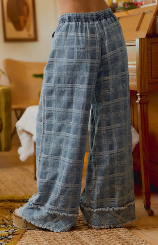 Denim Plaid Wide Leg