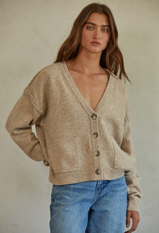 Tan Braided Sweater Cardigan