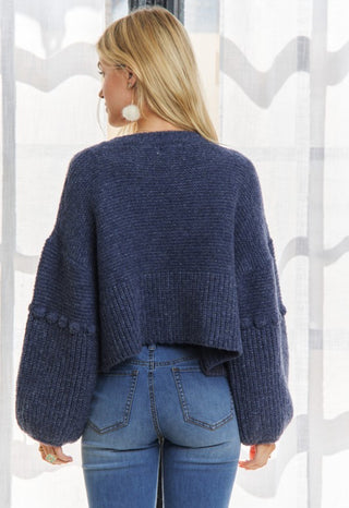 Navy Puff Sleeve Cardigan