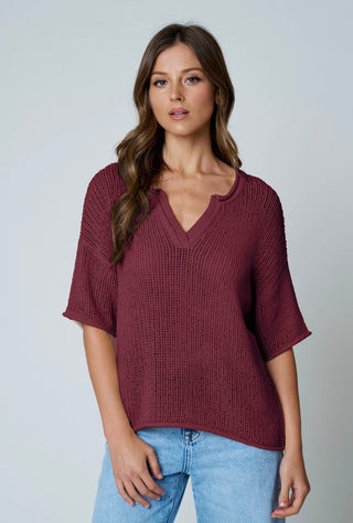 Wine Split Neck Sweater