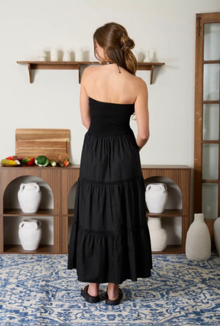 Black Lace Trim Strapless Dress