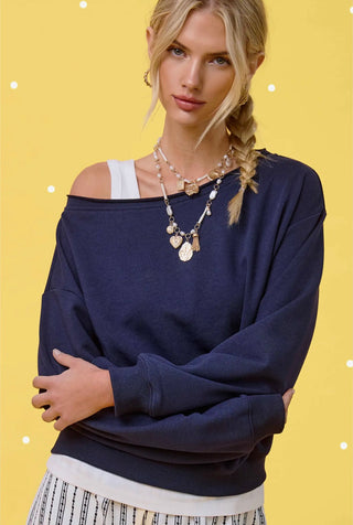 Navy Off Shoulder Sweatshirt