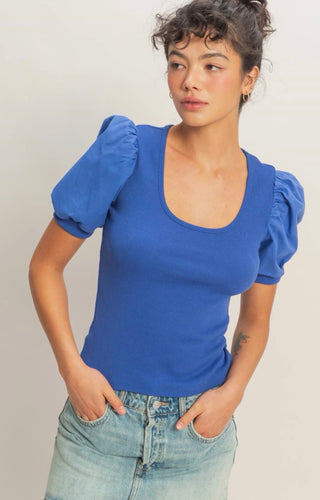 Cobalt Puff Sleeve Top