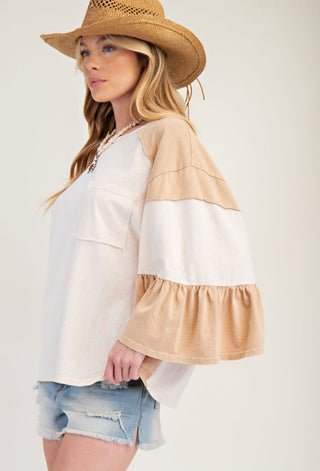 Tan Washed Ruffle Top