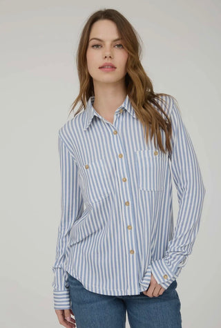 Blue Stripe Soft Knit Button Down