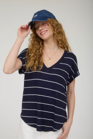 Navy Stripe V-Neck