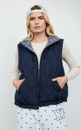 Navy Plaid Detail Vest