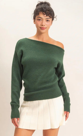 Green Off Shoulder Sweater