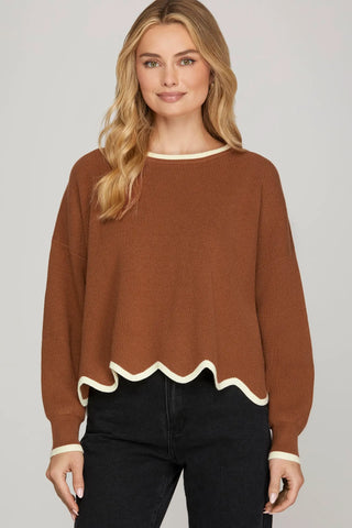 Cinnamon Scallop Hem Sweater