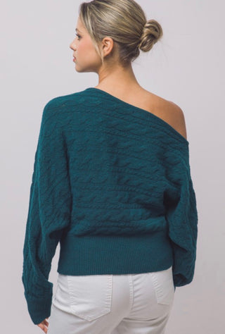 Teal Off Shoulder Sweater