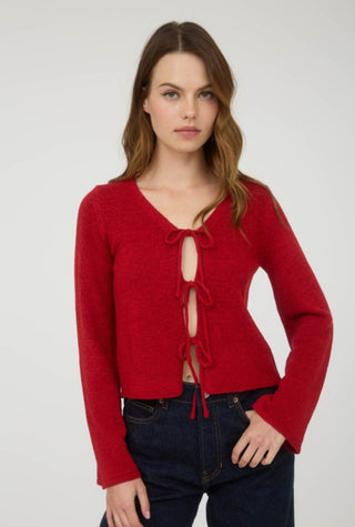 Red Tie Front Cardigan