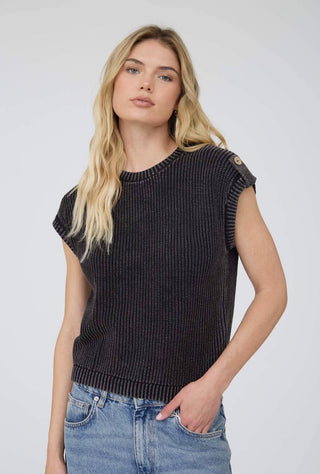 Washed Charcoal Button Back Sweater