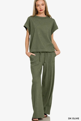 Dark Olive Ribbed Soft Knit Pant