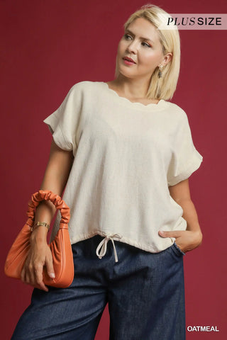Curvy Oatmeal Linen Blouse