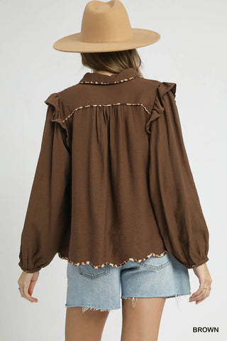 Brown Leo Trim Blouse