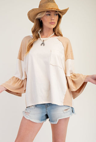 Tan Washed Ruffle Top