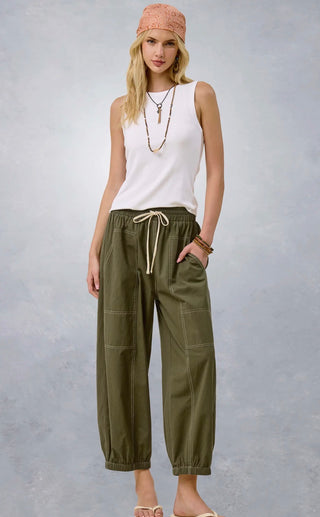 Olive Cropped Barrel Pant
