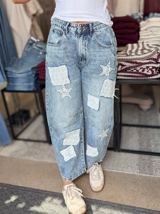 Patchwork Barrel Denim