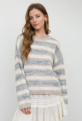 Multi Stripe Raw Edge Sweater