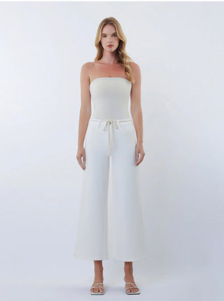 White Crop Wide Leg