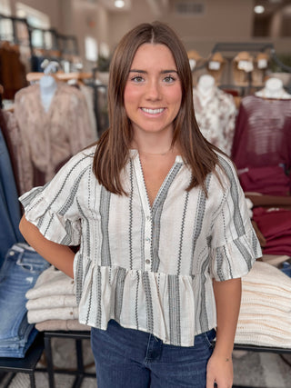 Stripe Bell Sleeve Blouse