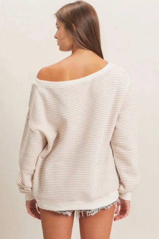 Taupe Stripe Open Shoulder Top