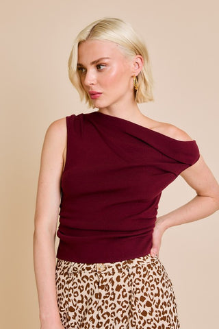 Wine Asymmetrical Sweater Top