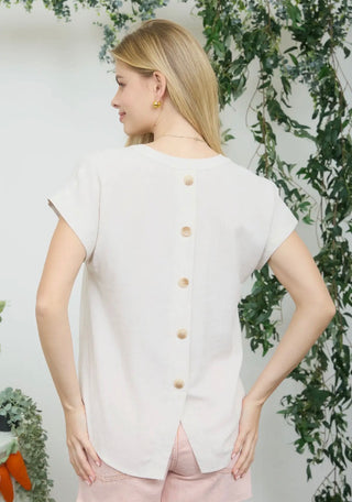Natural Button Trim Linen Top