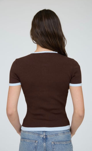 Brown Contrast Hem Cardigan