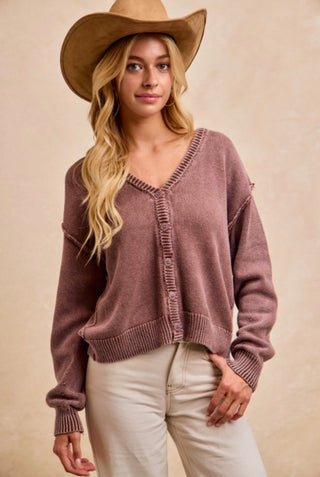 Vintage Wash Mocha Cardigan