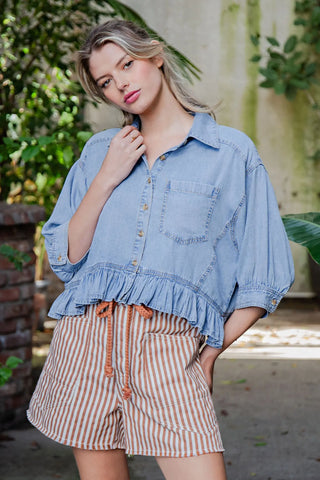 Ruffle Denim Blouse
