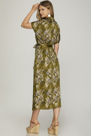 Olive Floral Midi Dress