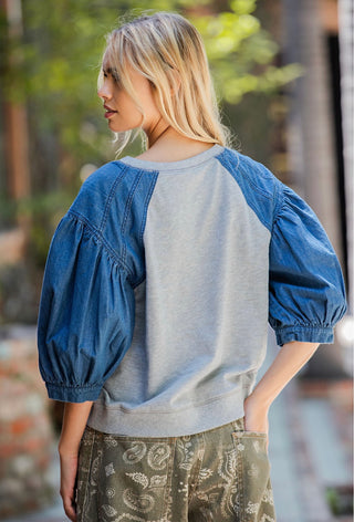 Denim Sleeve Crewneck