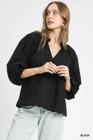 Black Split Neck Blouse