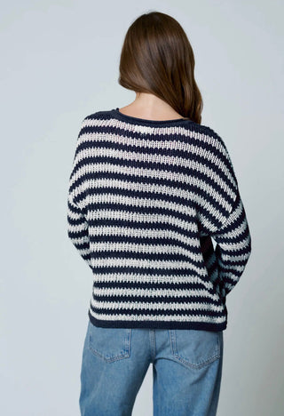 Navy Stripe Split Neck Sweater